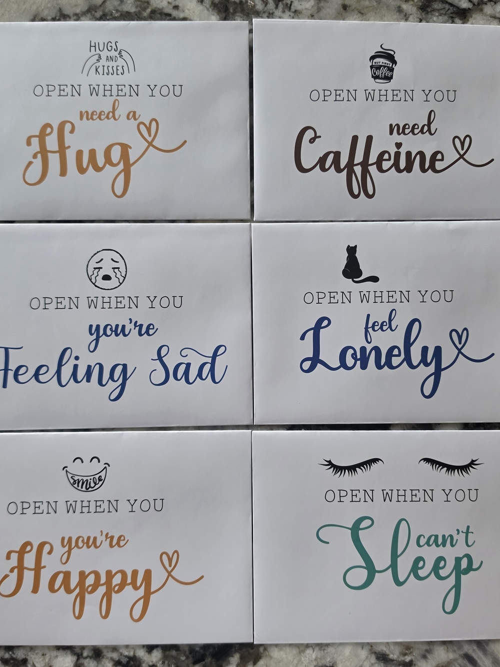 Open When Note Card Set - Assorted Blue, Teal, Gold & Brown (Set Of 15)